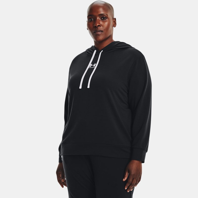 Women's Under Armour Rival Terry Hoodie Black / White 3X